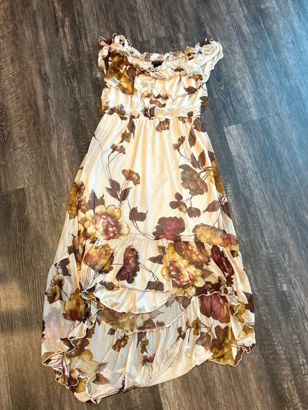 Women’s Floral Asymmetrical Maxi Dress in Cream